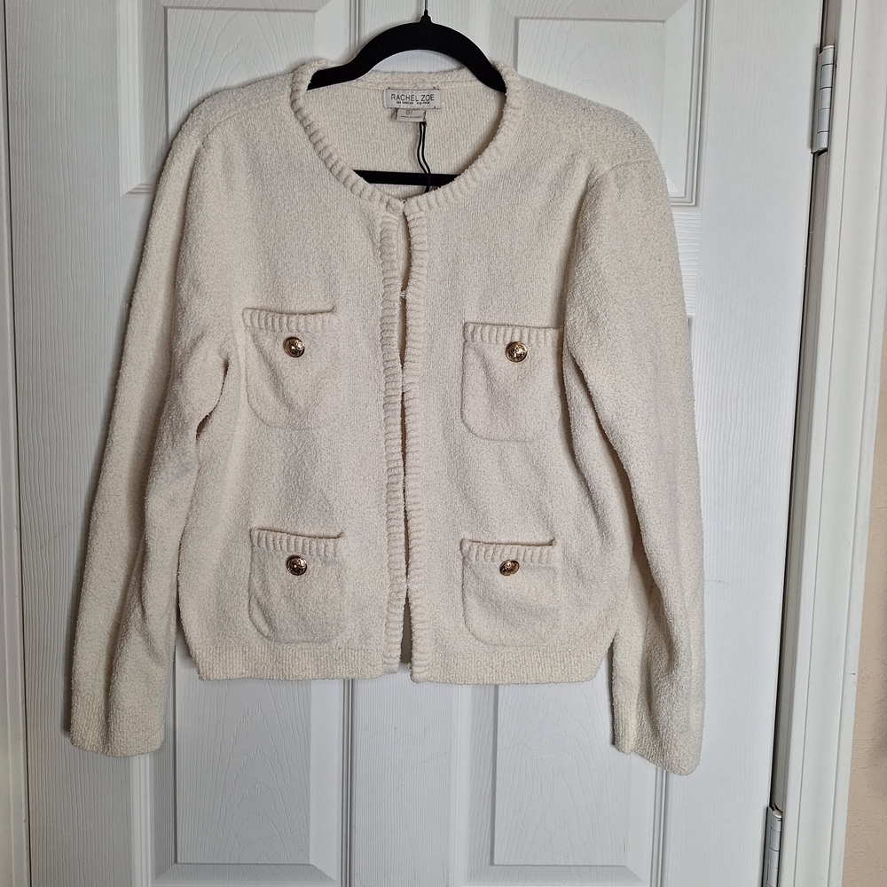 Rachel Zoe Cream Sweater with Gold Buttons Size Large